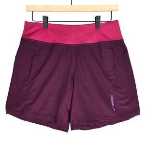 BROOKS RUNNING SHORTS BURGUNDY / PINK – WOMEN’S SIZE SMALL – BUILT‑IN LINER